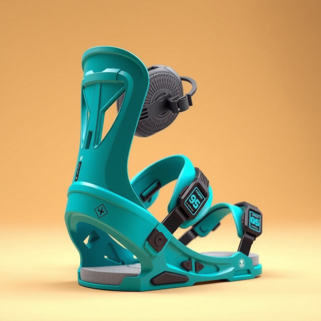 スノーボードバインディング - 高品質アルミニウム製バインディング、調整可能なストラップ、ティールとブラックのデザイン、耐久性のある構造