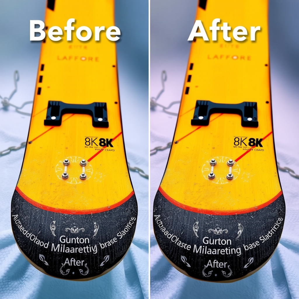 スノーボードベースメンテナンスのビフォーアフター比較画像
