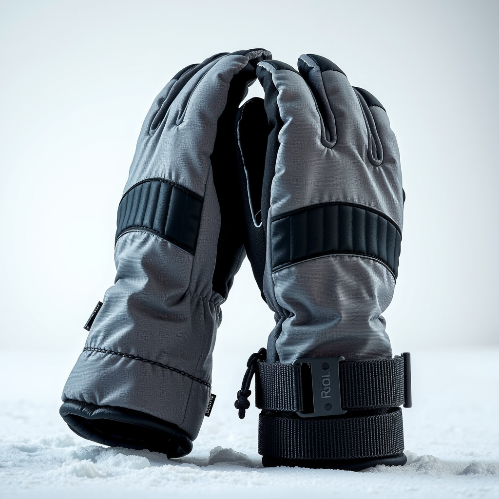 スノーボードグローブ - 防水インシュレーテッドグローブ、タッチスクリーン対応、グレーとブラック、調整可能なリストストラップ