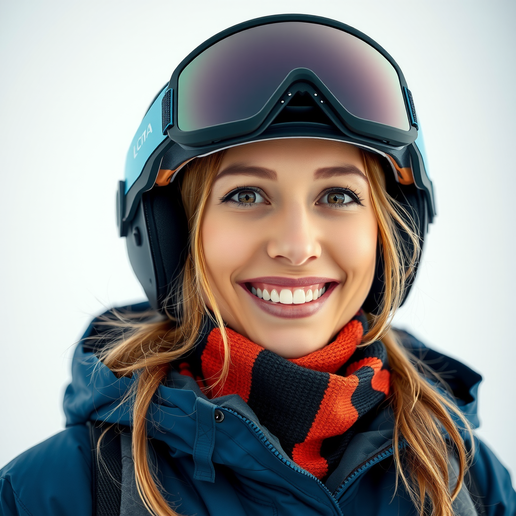 冬用ウェアを着た笑顔のプロ女性スノーボードインストラクターのポートレート